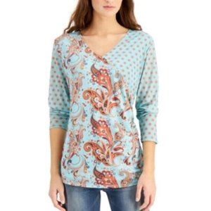 Willow Drive Womens XS Paisley Geo Mesh Sleeve Wrap Top NWT AL18